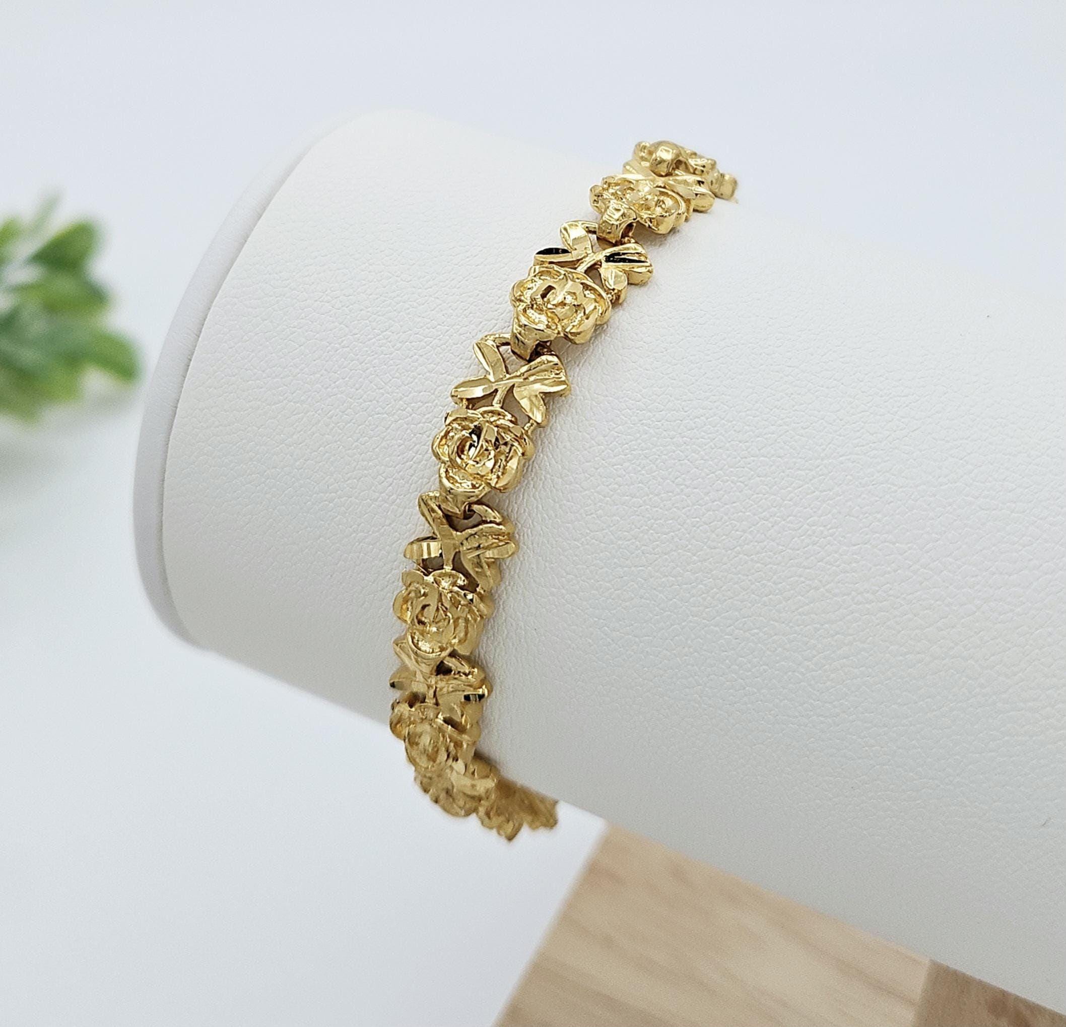 Gold Flower Bracelet: Diamond Cut Roses, 14k Heavy Plated, Lifetime…