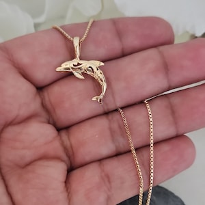 Gold Filigree Dolphin Necklace: 14k Heavy Plated Pendant, 1mm Box Chain