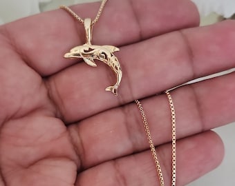 Gold Filigree Dolphin Necklace, Small Fancy Dolphin Necklace, 14k Heavy Plated Gold Necklace, High Quality Necklace, 1mm Box Style Chain