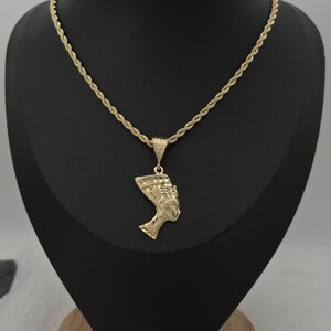 Gold Nefertiti Pendant Necklace: 14k Heavy Plated, 3mm French Rope Chain, Lifetime Replacement Guarantee image 10