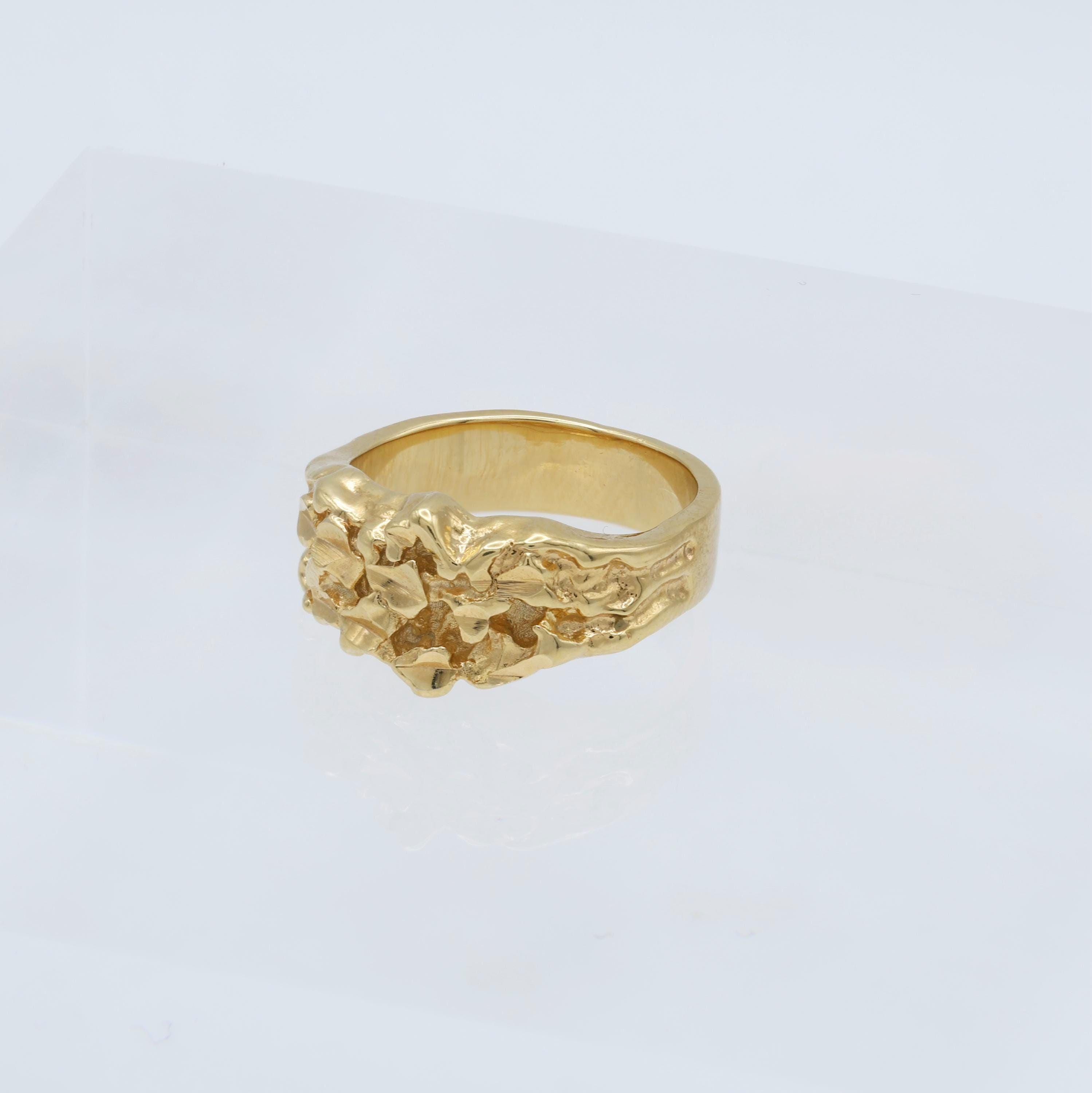 14k Heavy Gold Plated Nugget Ring - Unisex Design, Lifetime