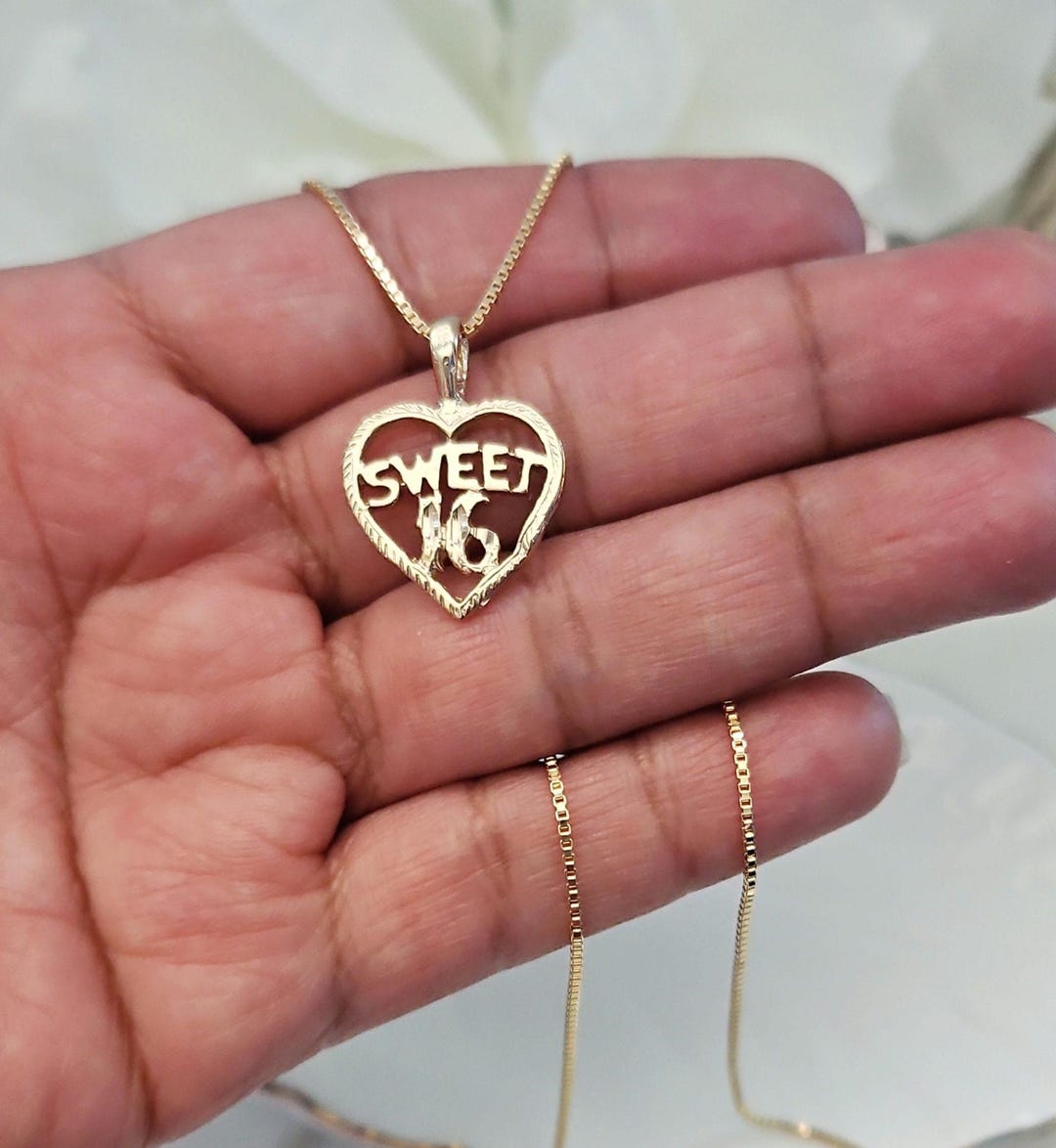 14k Gold Plated Sweet 16 Heart Necklace: Birthday Gift - Etsy