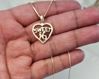14k Gold Plated Sweet 16 Heart Necklace: Birthday Gift