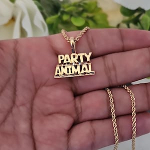 Gold Party Animal Necklace, 14k Heavy Platerd Gold Necklace, Party Animal Necklace, Unisex Necklace, Lifetime Replacement Guarantee