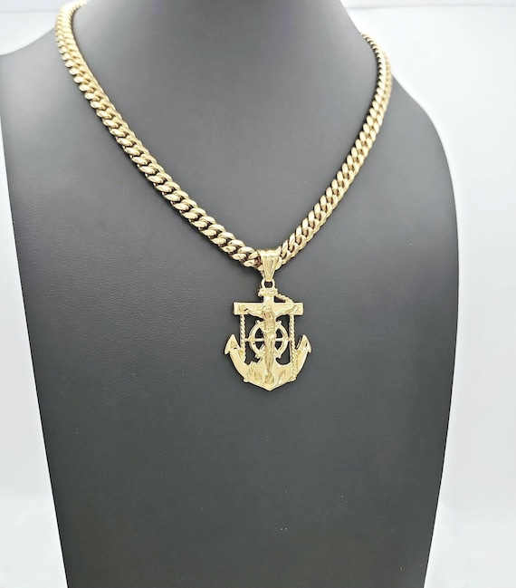 Gold Anchor Necklace, Large Anchor Jesus Necklace, 14k Heavy