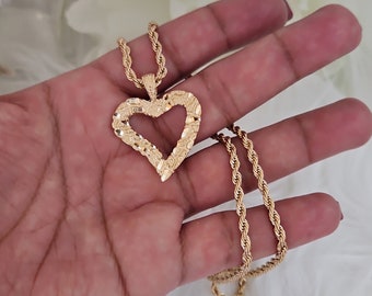 Collier pépite d'or, grosse pépite de coeur, chaîne corde de 3 mm, collier pépite d'or pour femme, plaqué or épais 14 carats, collier de haute qualité