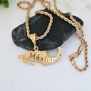 Gold Mexico Map Necklace: 14k Plated Rope Chain