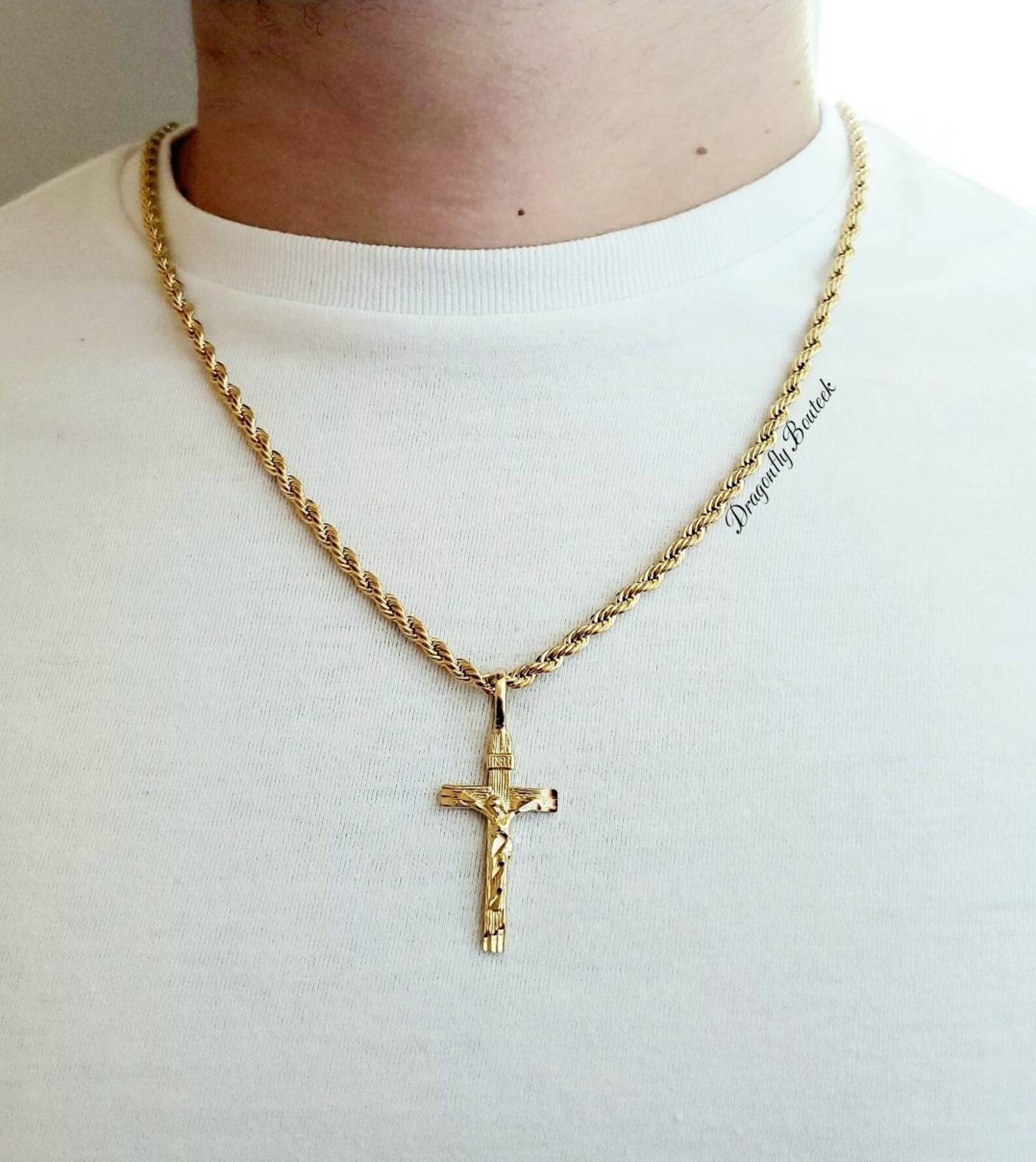 Gold Crucifix Necklace for Men 14k Heavy Plated Gold Etsy