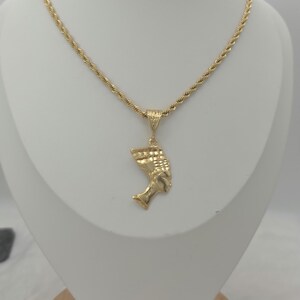 Gold Nefertiti Pendant Necklace: 14k Heavy Plated, 3mm French Rope Chain, Lifetime Replacement Guarantee image 16