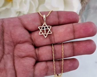 Gold Star of David Necklace, Small 14mm Star Of David Pendant, 1mm Twisted Box Chain, 14k Heavy Plated Gold, Lifetime Replacement Guarantee!