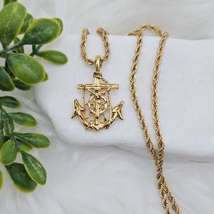 Gold Anchor Necklace, Men, Anchor Chain, 14k Heavy Plated Gold, 3mm French Rope Chain, Medium Sized Anchor, Lifetime Replacement Guarantee!