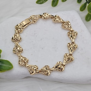 Gold Nugget Bracelet, 8mm Nugget Bracelet, Heart Shaped Bracelet, 14k Heavy Plated Gold, Women's Bracelet, Lifetime Replacement Guarantee