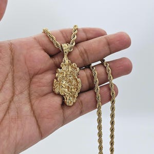 Gold Nugget Necklace, Gold Nugget Chain, 14k Heavy Plated Gold, 4mm French Rope Chain, Medium Sized Nugget Pendant, Waterproof, Fade Free