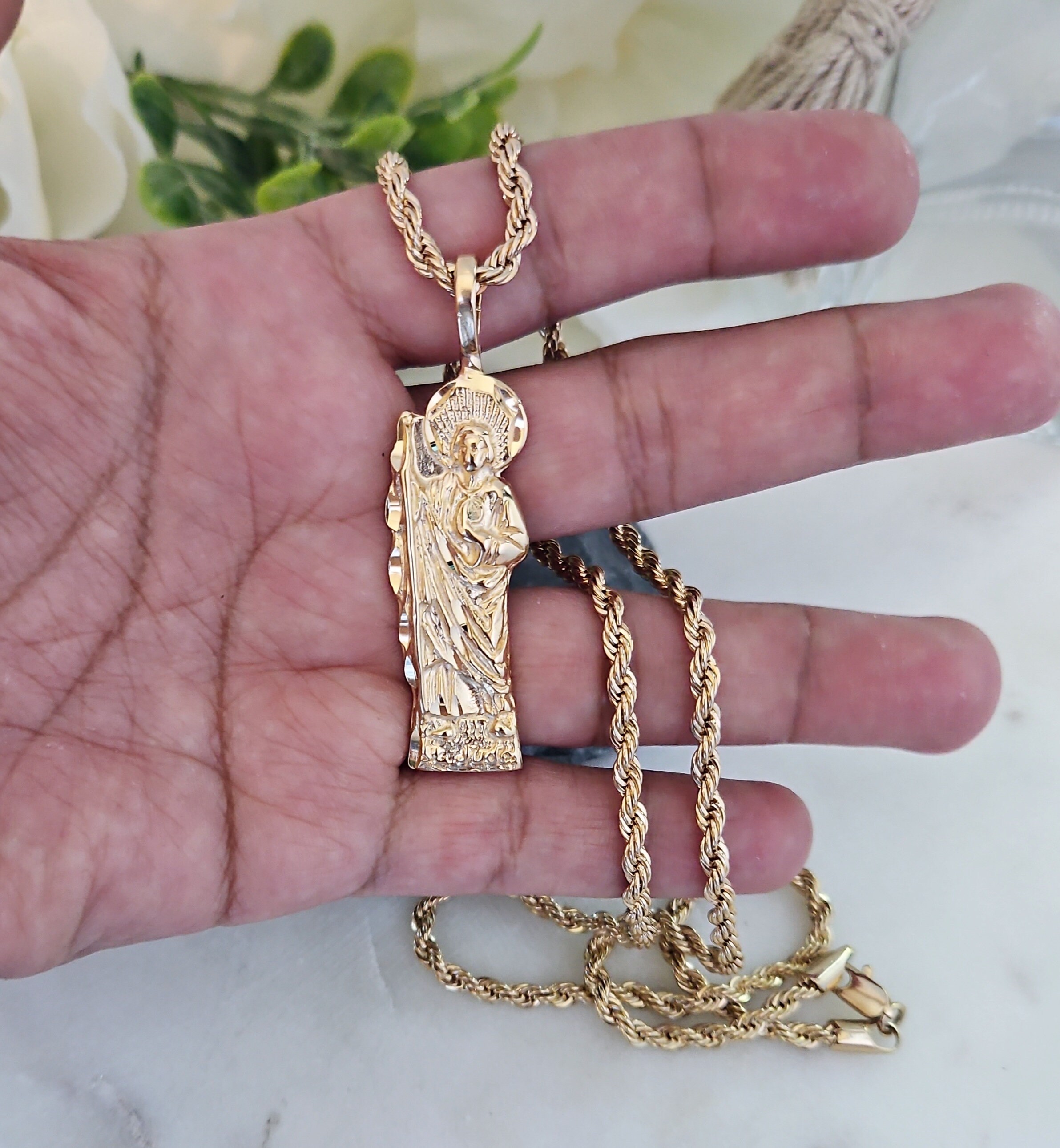 Gold St Jude Necklace, 14k Heavy Plated, 4mm Rope Chain - Etsy