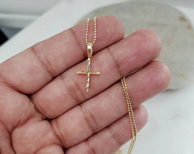 Gold Cross Necklace, Small Cross Necklace, Tiny Sparkly Ball Chain, 14k Heavy Plated Gold, Tiny Cross Necklace, High Quality Necklace