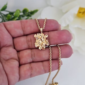 Gold Small Nugget Necklace, 14k Heavy Plated Gold, 1mm French Rope Chain, Necklace is Ideal for Women, Teens Small 17mm Nugget Pendant,