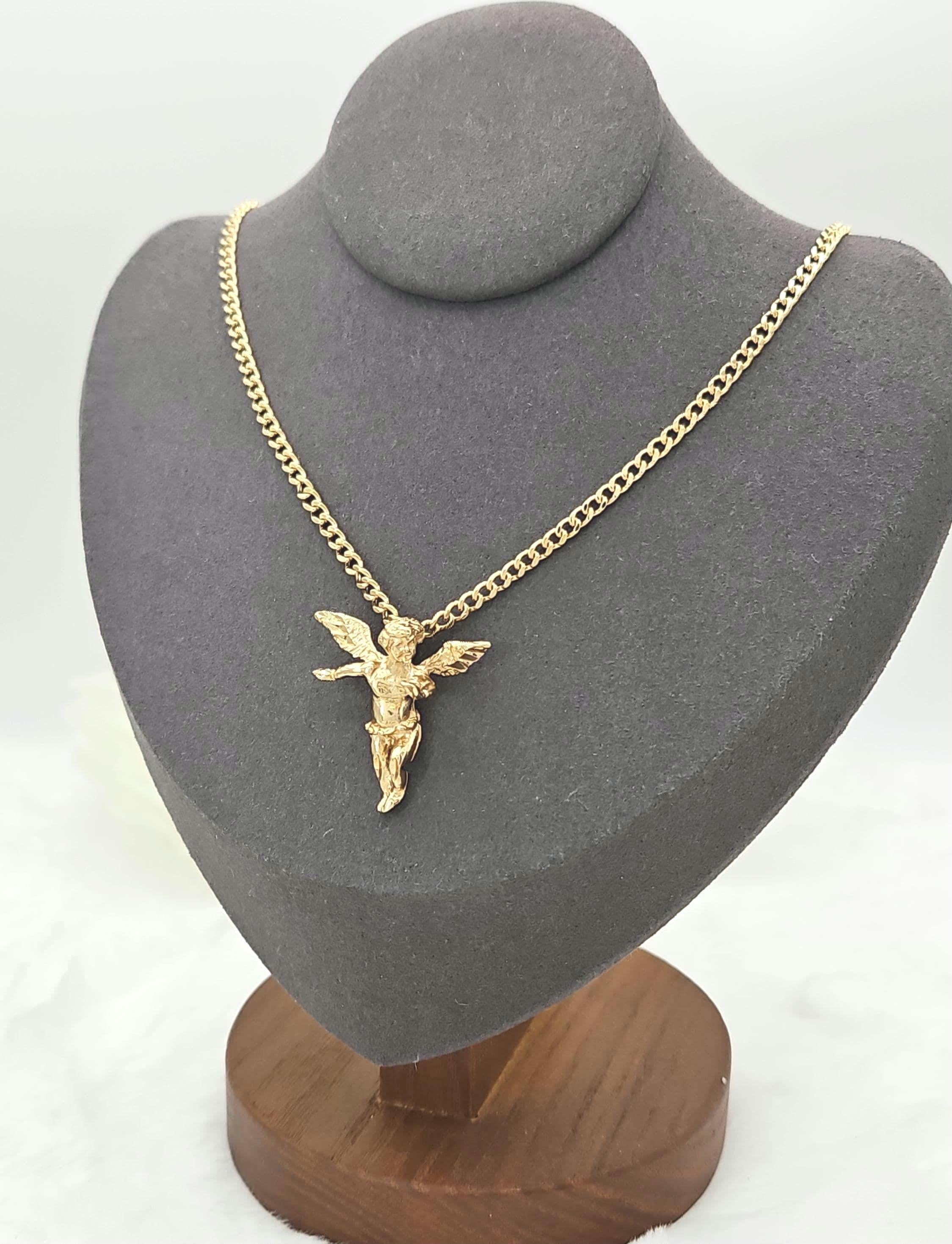 Gold Angel Necklace: 3mm Curb Chain, 14k Heavy Plated, Lifetime