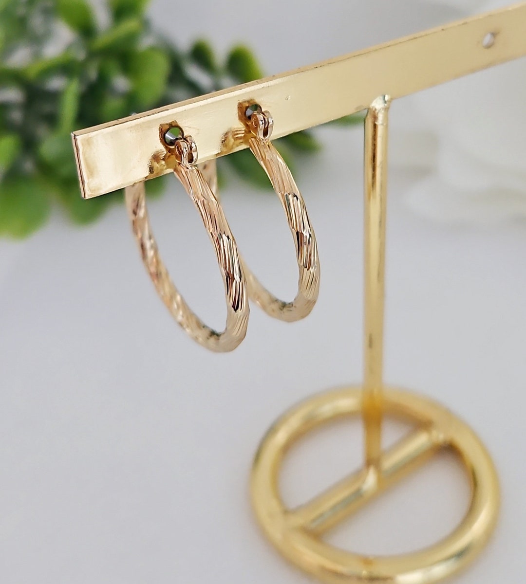 Gold Twisted Hoop Earrings, Medium 2.7mm Diameter, 26mm in Width, 14k