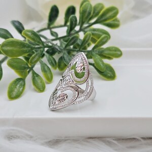 Sterling Silver Diamond Cut Ring: Filigree CZ Hearts