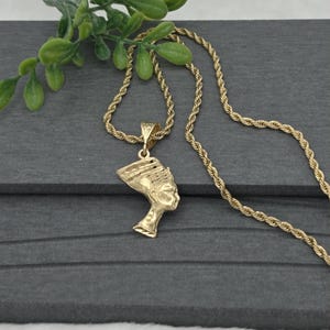 Gold Nefertiti Pendant Necklace: 14k Heavy Plated, 3mm French Rope Chain, Lifetime Replacement Guarantee image 13
