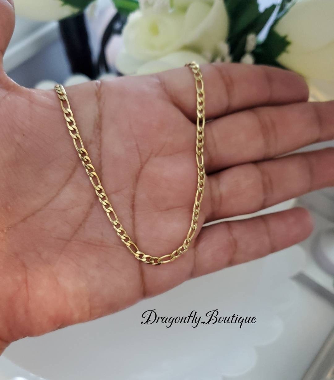 14k Gold Figaro Chain, Gold Figaro Chain, 14k Gold Over Stainless Steel
