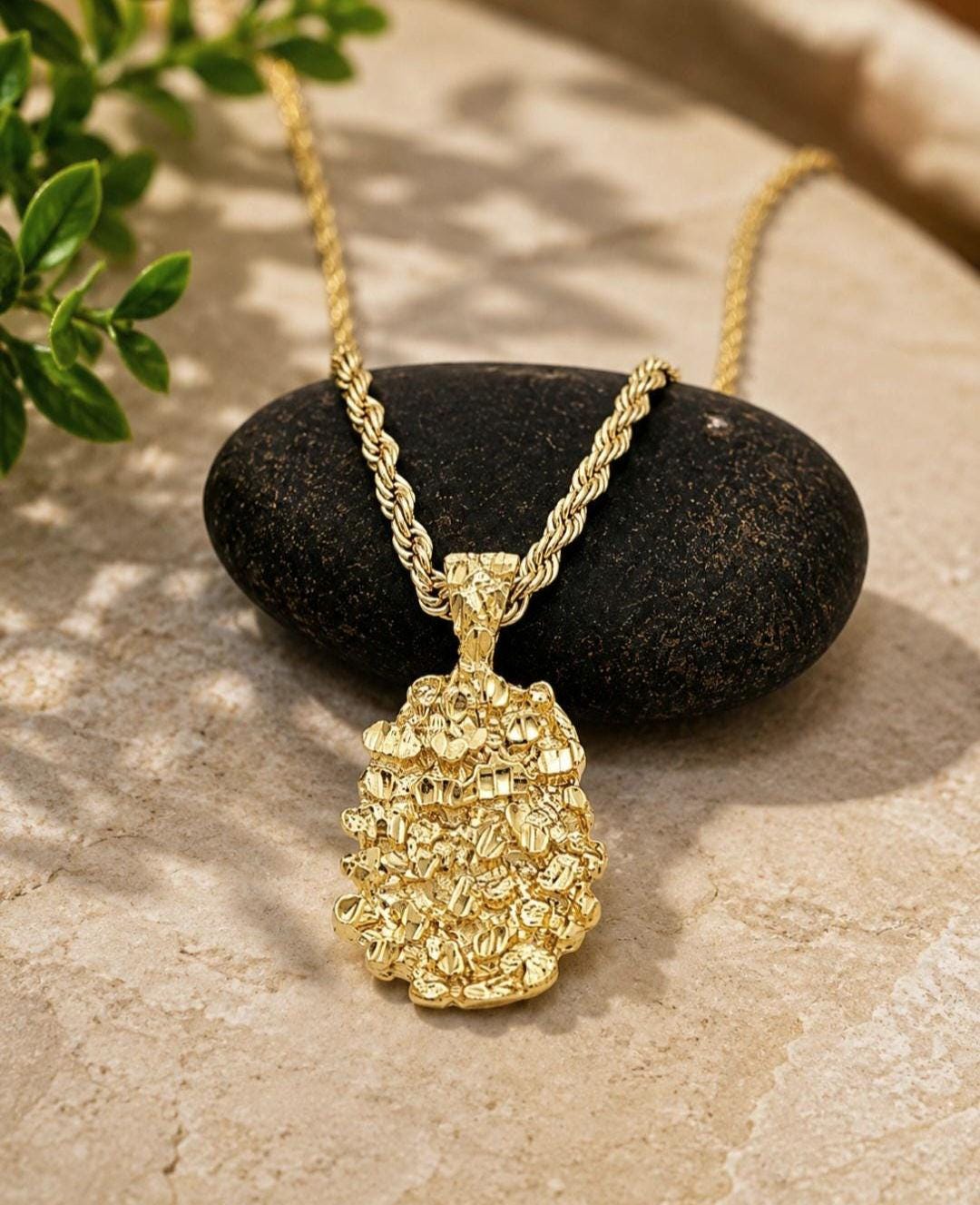 激レア 新品未開封 Golden Nugget Green ゴールデンナゲット ゴールドナゲットネックレス：14金メッキ、4mmロープチェーン、生涯