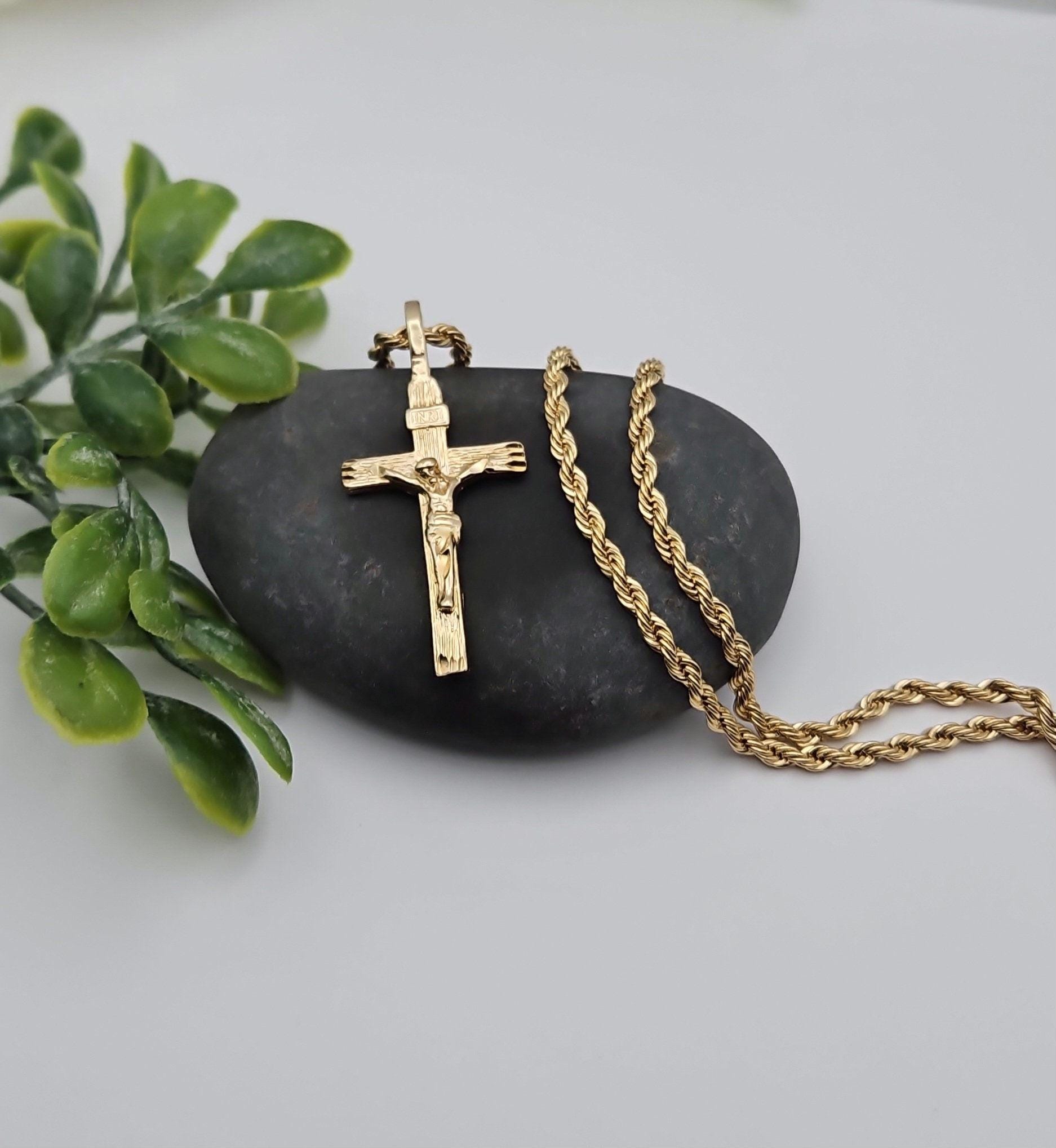 Ciondolo Ghiacciato Con Cz Collana Hip Hop Uomo - Croce Grande Con CZ, Placcata Oro 14k, Catena Cubana 30 Pollici Versace Chain