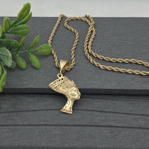 Gold Nefertiti Pendant Necklace: 14k Heavy Plated, 3mm French Rope Chain, Lifetime Replacement Guarantee image 9