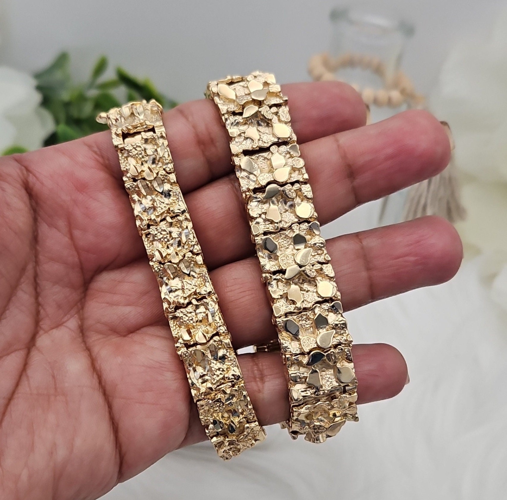 Mens 14k gold nugget bracelet best sale