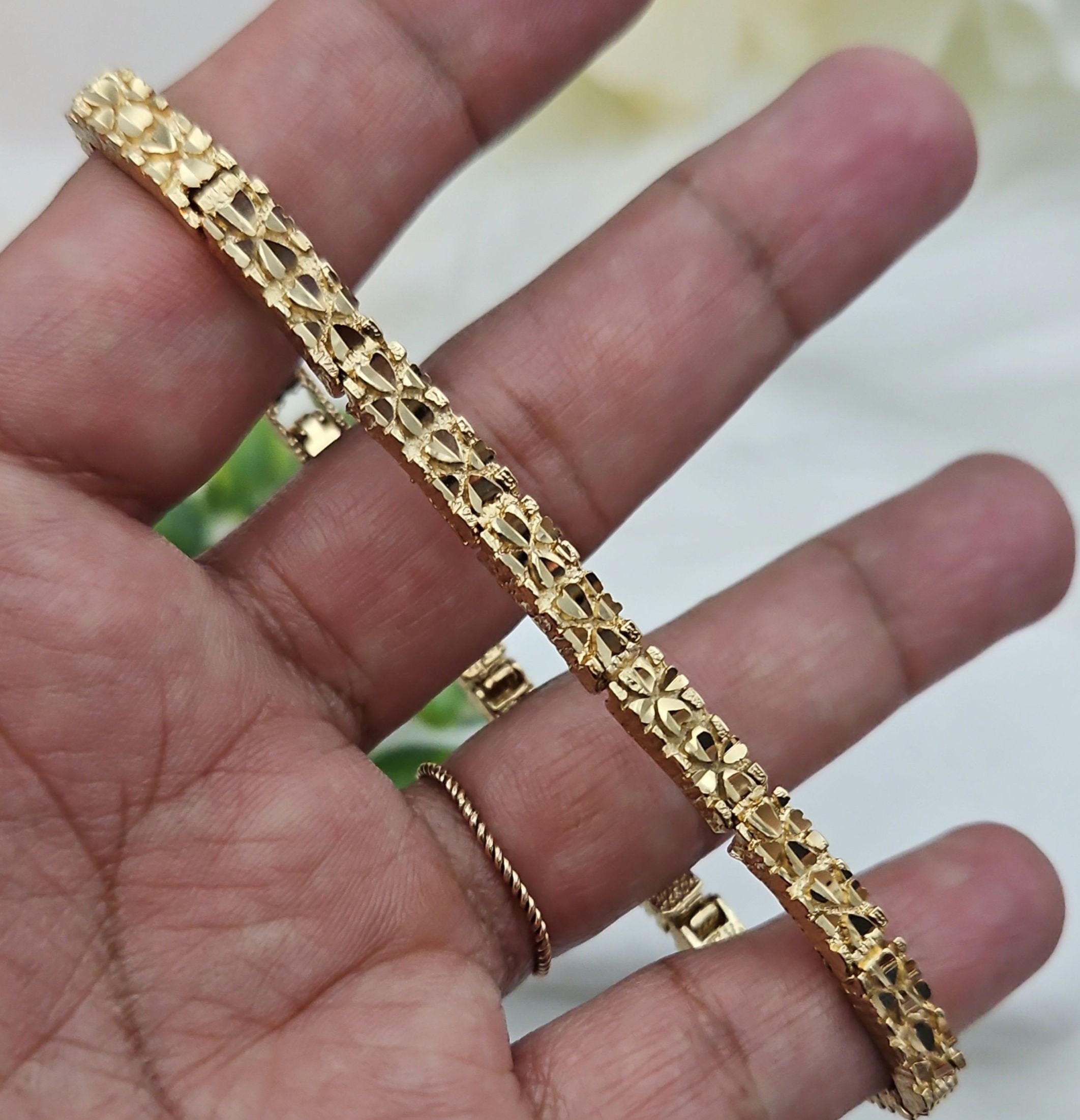 Gold Nugget Bracelet, 5mm Gold Nugget With Hearts Bracelet, 14k Heavy Plated Gold, High Quality Bracelet, Lifetime Replacement Guarantee