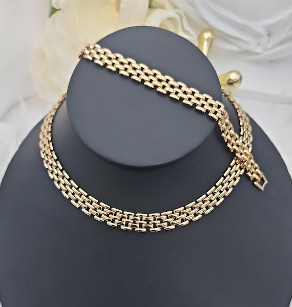 ゴールドヴィンテージパンサーチョーカー＆ブレスレットセット：14K 