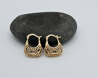 Gold Puffy Filigree Bucket Earrings: 14k Heavy Plated