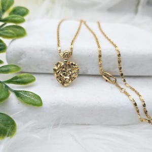 Gold Nugget Necklace, Gold Nugget Heart, 2mm Scroll Style Chain, Women's Gold Nugget Necklace, 14k Heavy Plated Gold, High Quality Necklace