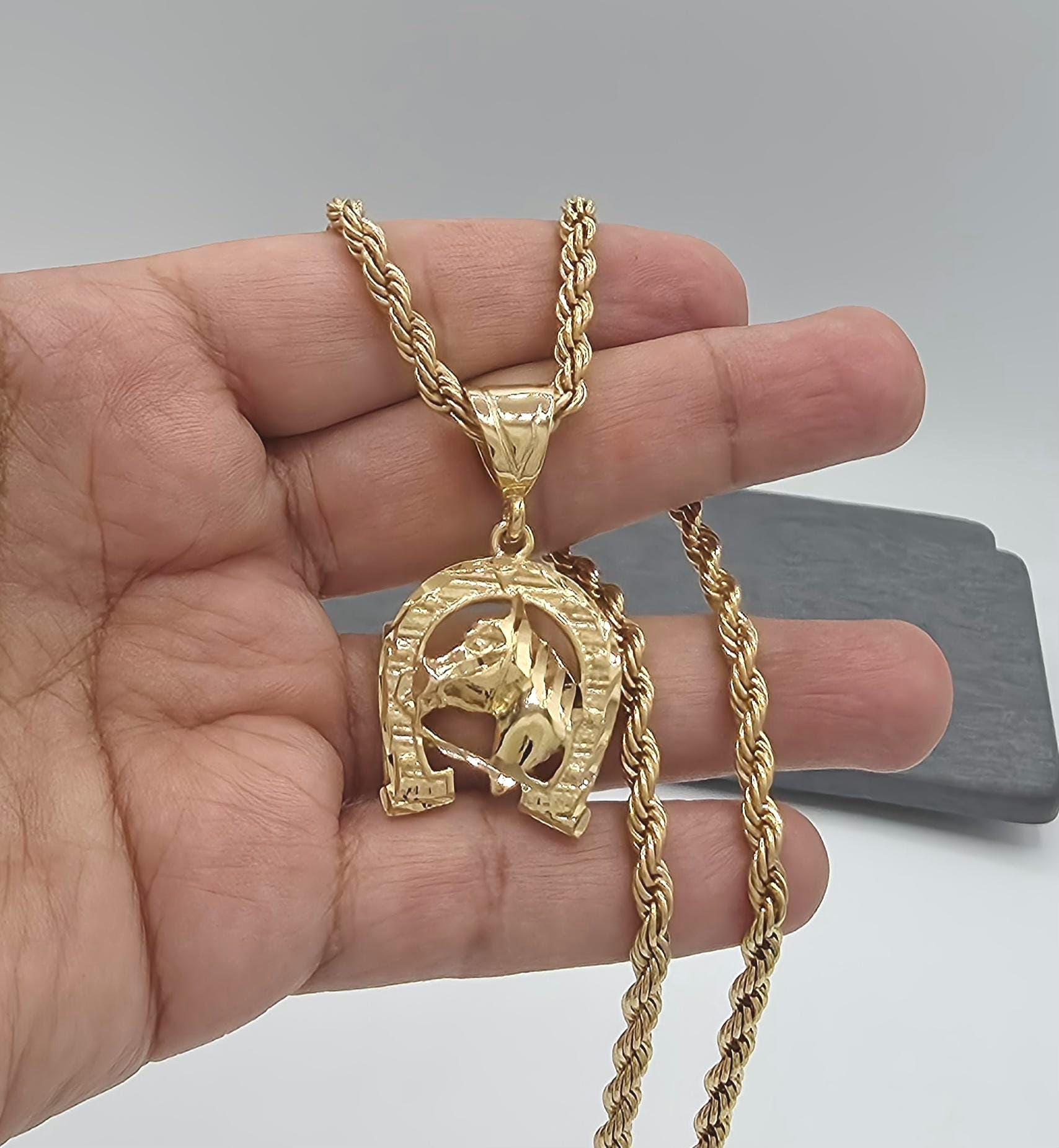 Gold Horseshoe Necklace for Men: 14k Heavy Plated, Rope or Cuban 
