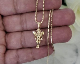 14k vergulde engelenketting: hanger beschermend cherubijn