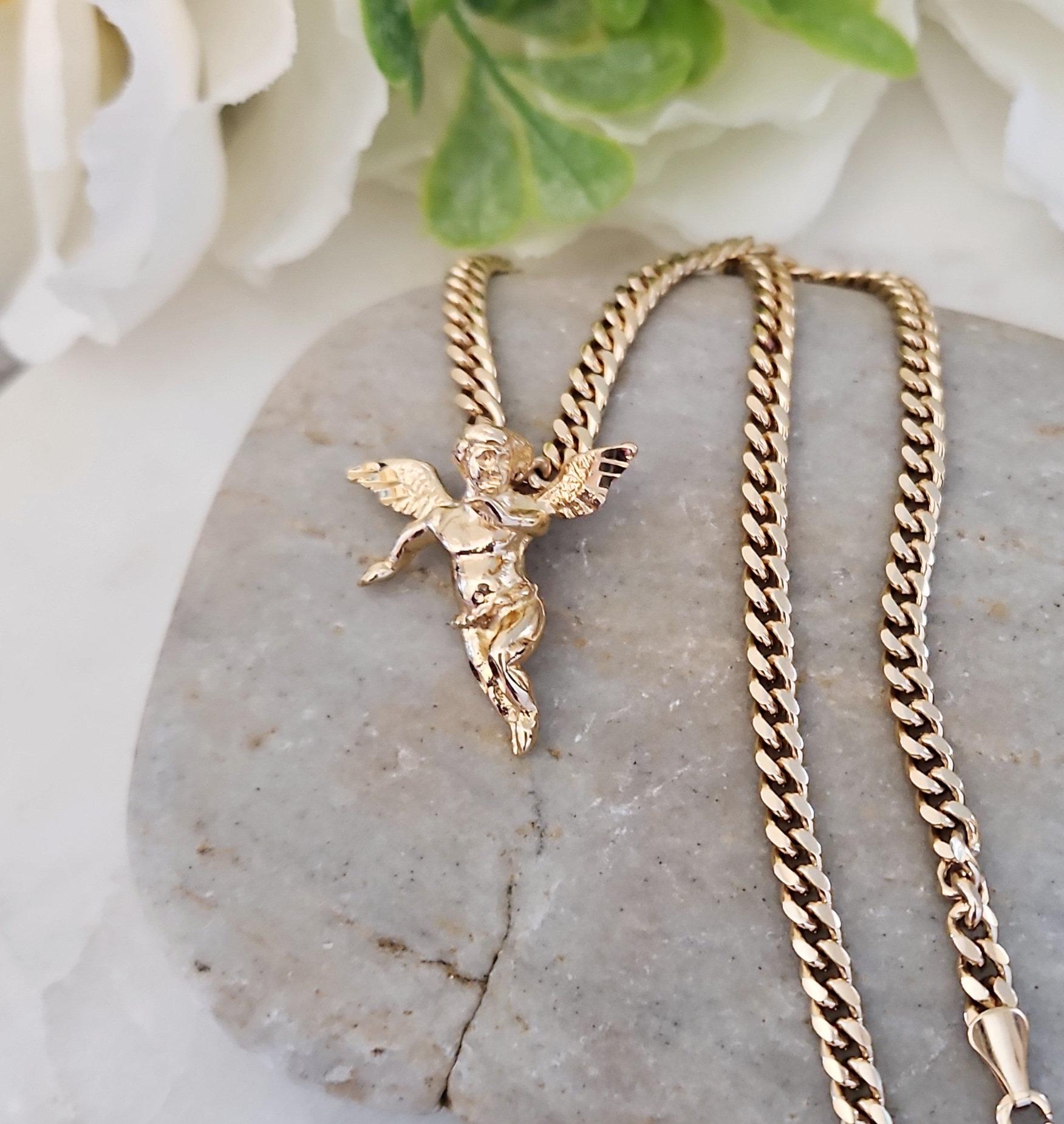 Gold Angel Necklace, 14k Heavy Plated Gold, Baby Angel