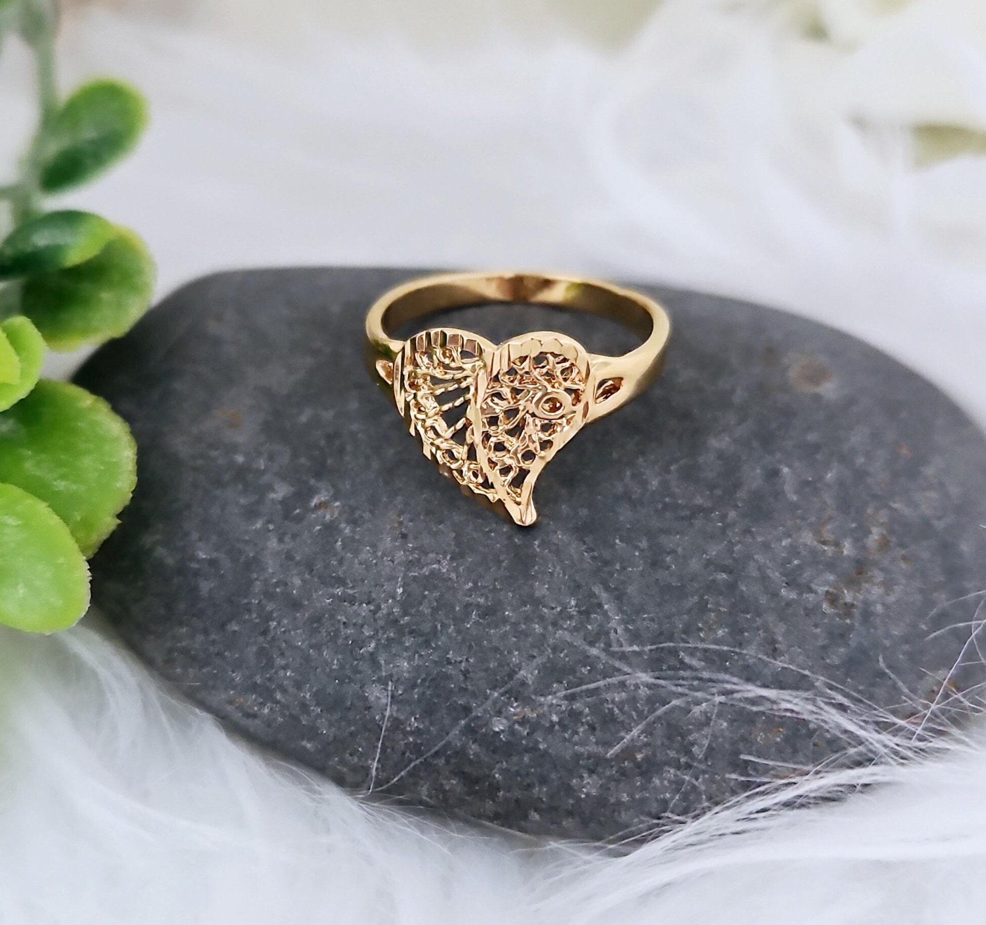 Gold Filigree Heart Ring: 14k Heavy Plated, 2mm Band - Etsy