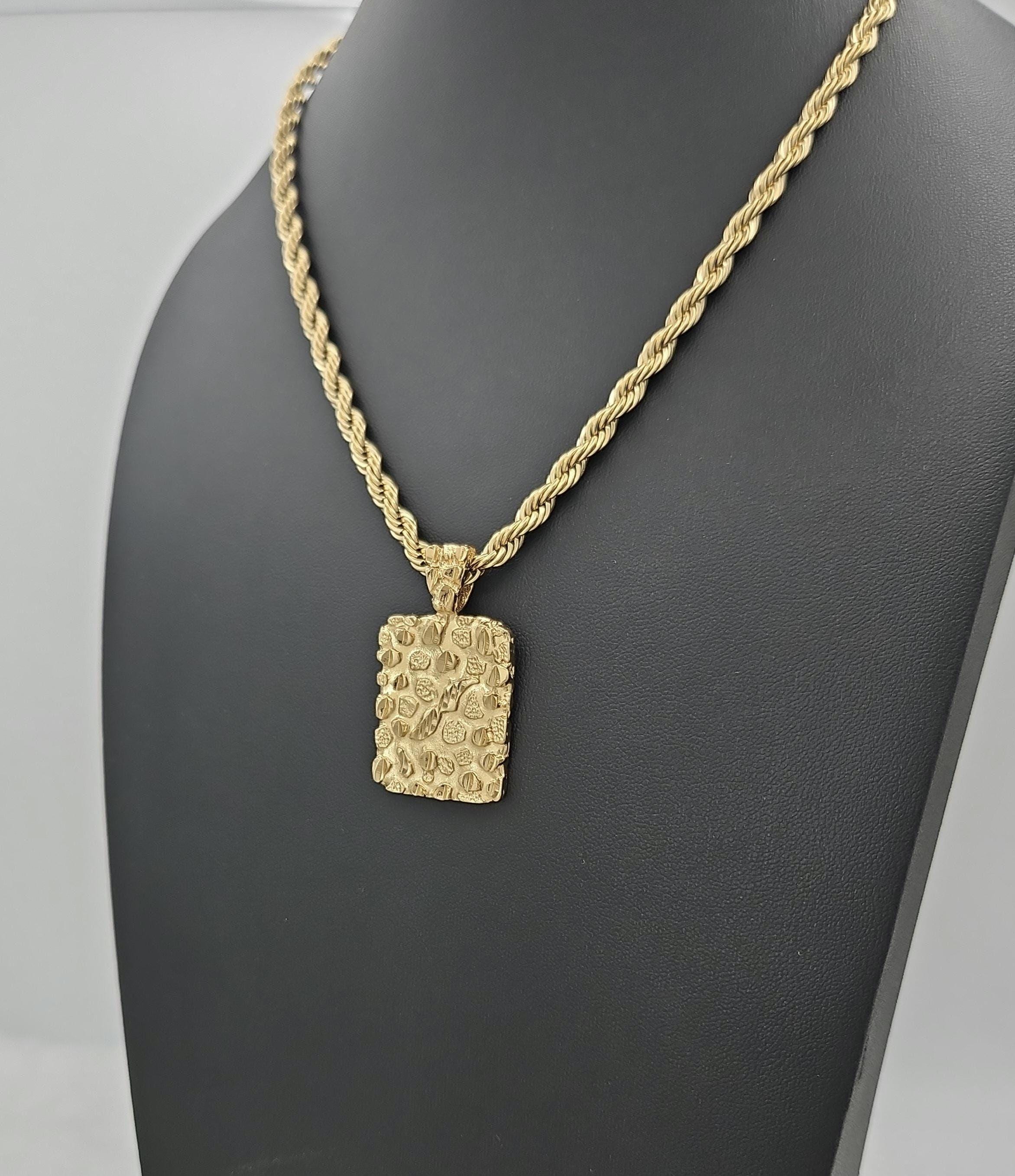 Large Gold Nugget Dogtag Necklace: 14k Heavy Plated, 5mm Rope