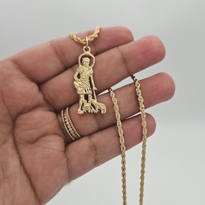 Gold St Lazarus Necklace, 2mm Rope Chain, Small St Lazarus Necklace, 14k Heavy Plated Gold, High Quality Lifetime Replacement Guarantee