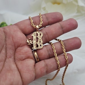 Collar de papá de oro, collar pequeño para papá, cadena de cuerda de 3 mm, oro chapado pesado de 14 k, collar de alta calidad, garantía de reemplazo de por vida