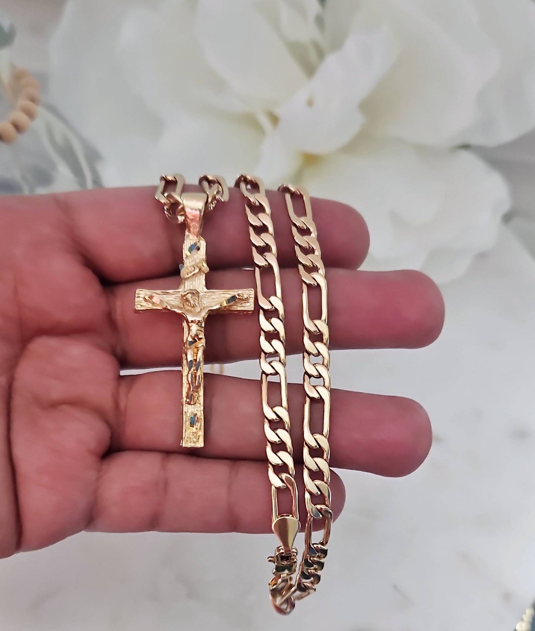 Gold crucifix online and chain mens