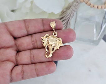 Gold Elephant Pendant, Elephant Head Pendant, 14k Heavy Plated Gold Pendant, 31mm In Height 25mm in Width, Medium Elephant Pendant