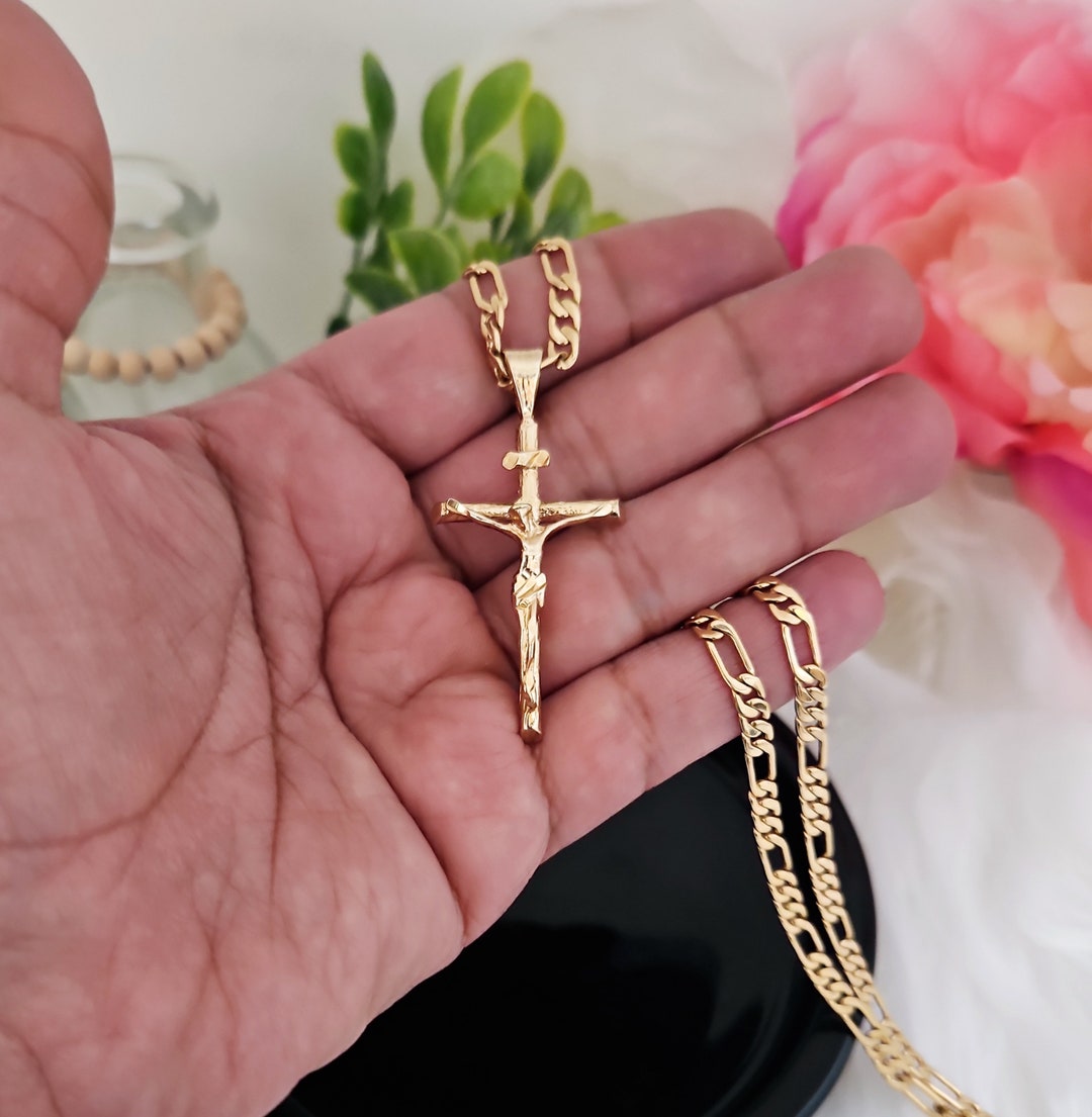 Gold Crucifix Necklace Men, 14k Heavy Plated Gold, Men