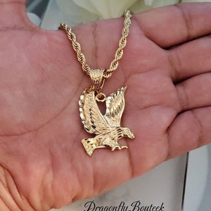 Gold Eagle Necklace for Men, American Eagle Necklace, 14k Heavy Plated Gold Over Quality Base Metal, Lifetime Replacement Guarantee!