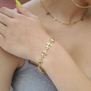 Gold Turtle Bracelet, Women&#39;s Turtle Bracelet, Gold Diamond Cut Bracelet, 14k Heavy Plated Gold Bracelet, Lifetime Replacement Guarantee