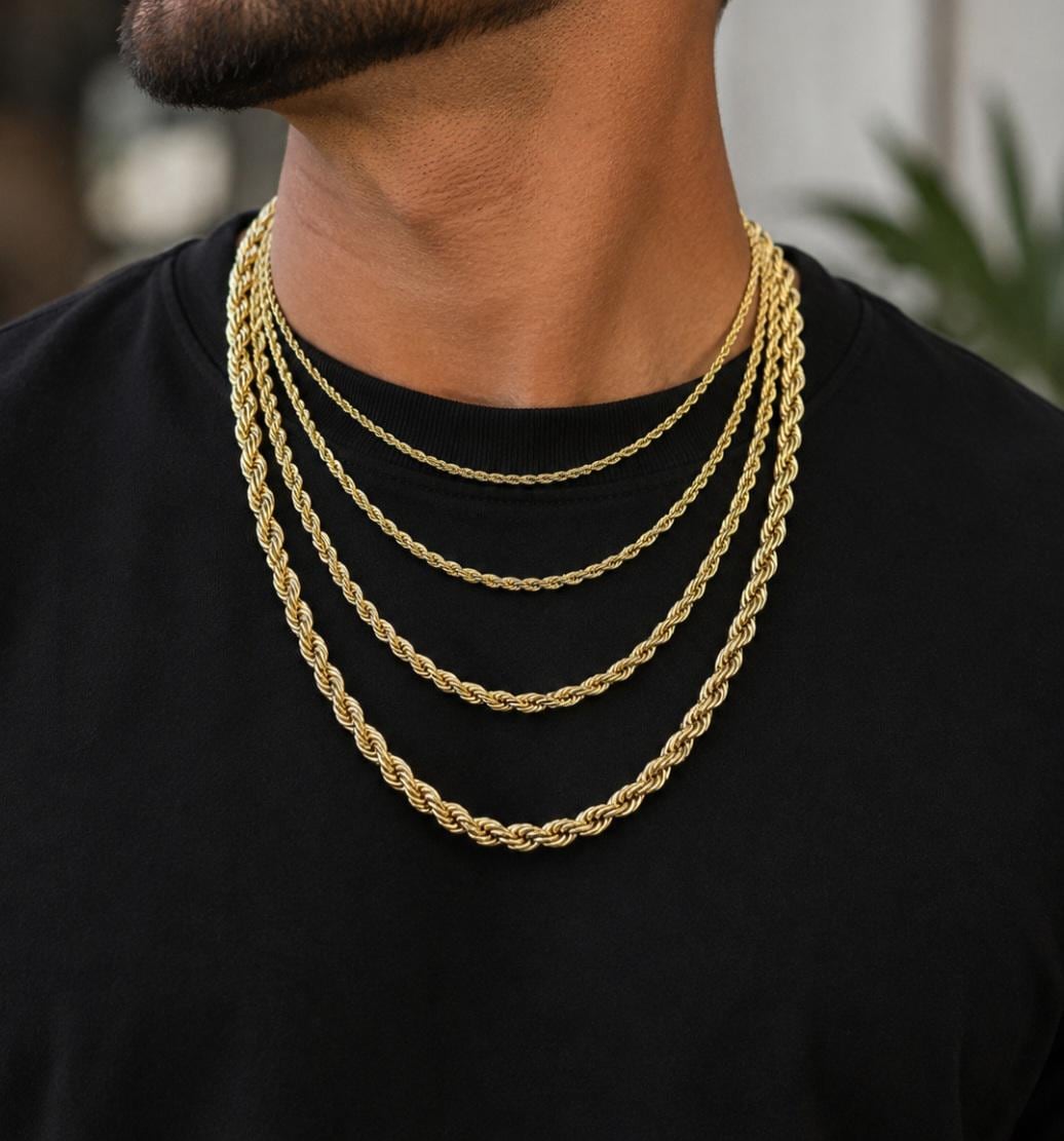 【美品】High-End French Rope Chain Necklace French Rope Chain, 14k Heavy Plated Gold - Unisex Necklace