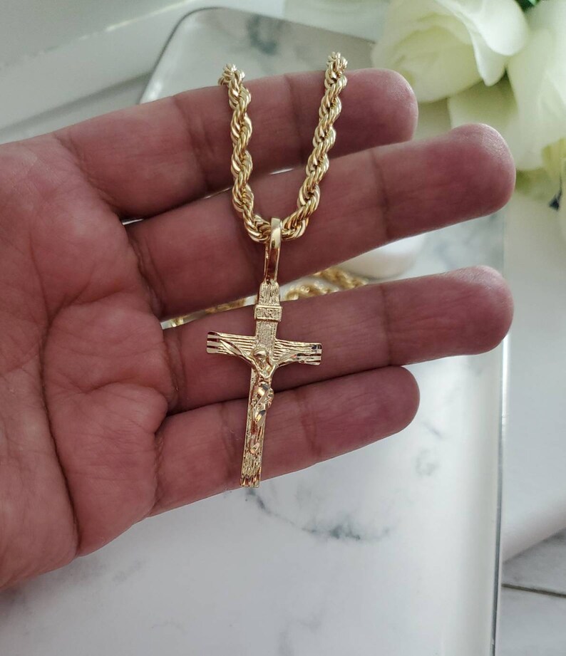 Gold Crucifix Necklace for Men 14k Heavy Plated Gold Etsy