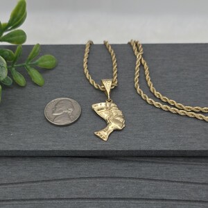 Gold Nefertiti Pendant Necklace: 14k Heavy Plated, 3mm French Rope Chain, Lifetime Replacement Guarantee image 11