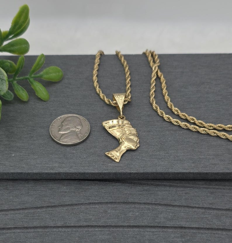 Gold Nefertiti Pendant Necklace: 14k Heavy Plated, 3mm French Rope Chain, Lifetime Replacement Guarantee image 11