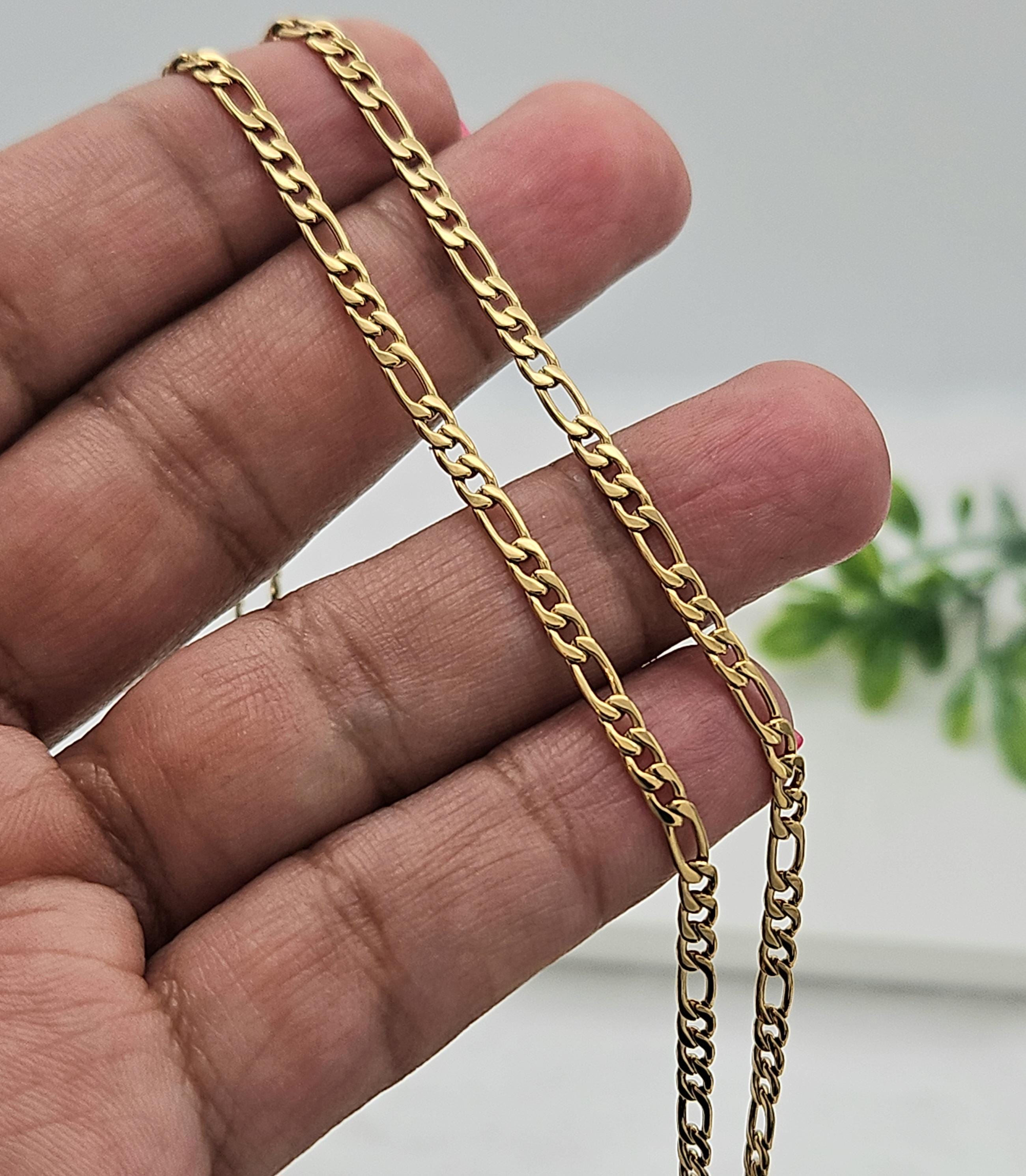 Gold 3mm Figaro Chain, 14k Heavy Pleated Over Stainless Steel - Etsy